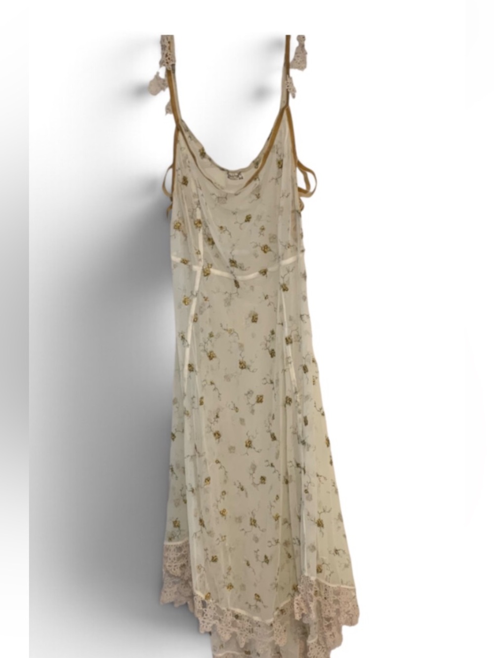 Free People Ivory Floral Lace-Trim Slip Dress